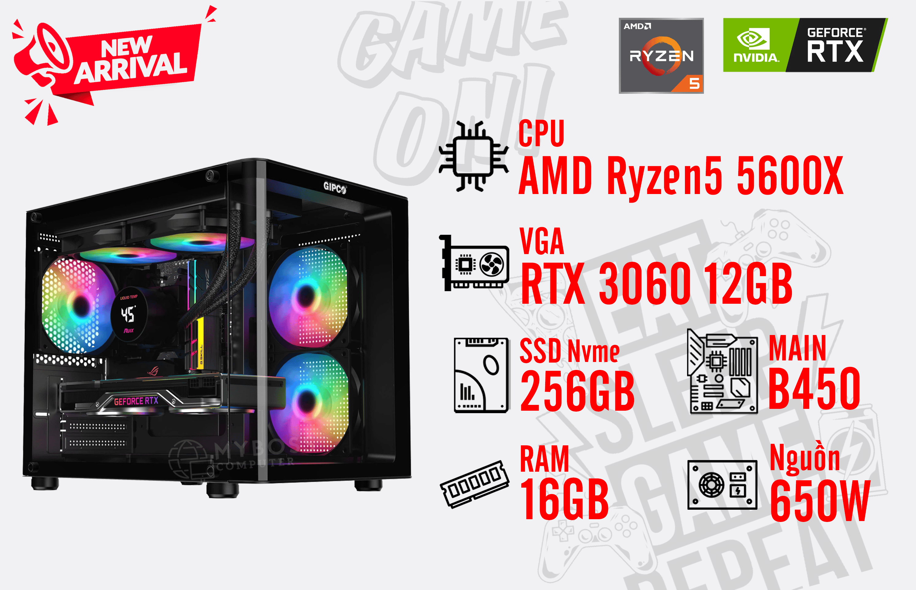 Bộ PC AMD Ryzen 5 5600X/ RAM 16G/ SSD Nvme 256G/ VGA RTX 3060 12G