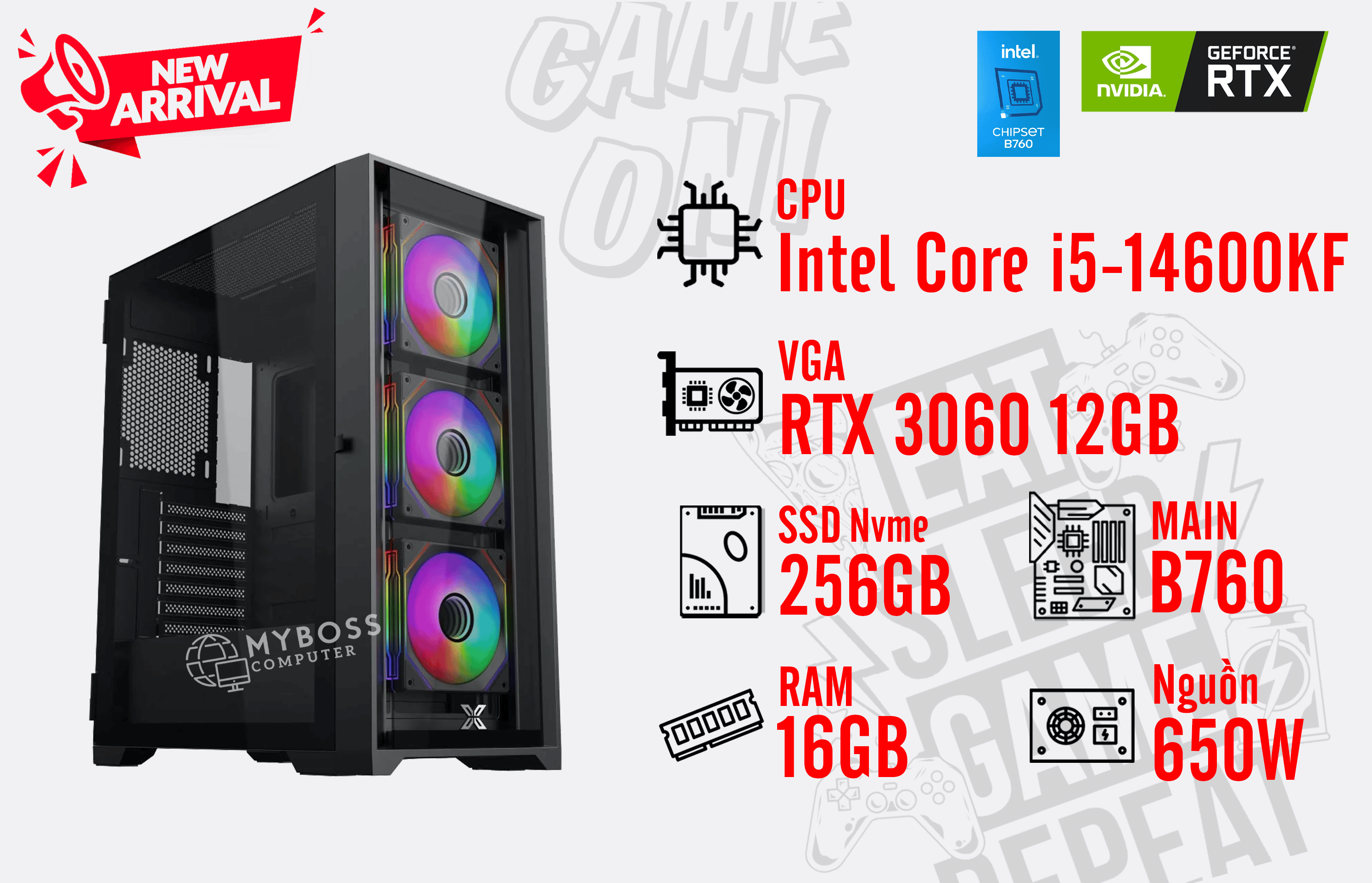 Bộ PC I5-14600KF/ RAM 16G/ SSD Nvme 256G/ VGA RTX 3060 12GB