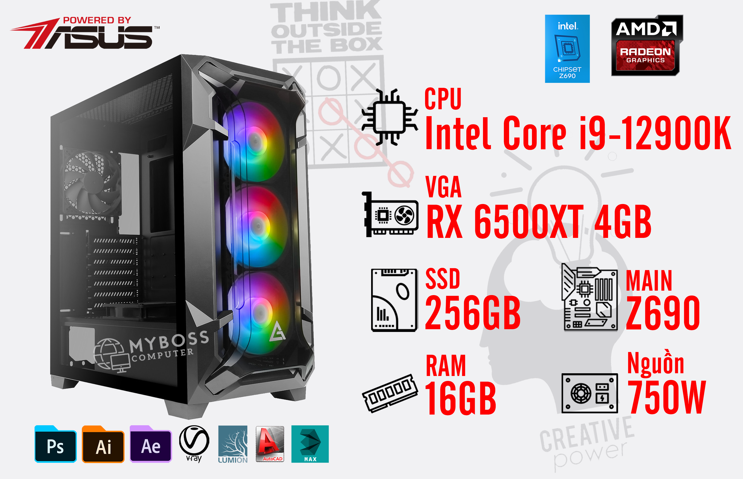 Bộ PC WORKSTATION I9-12900K/ Ram 16G/ SSD Nvme 256G/ VGA RX 6500XT