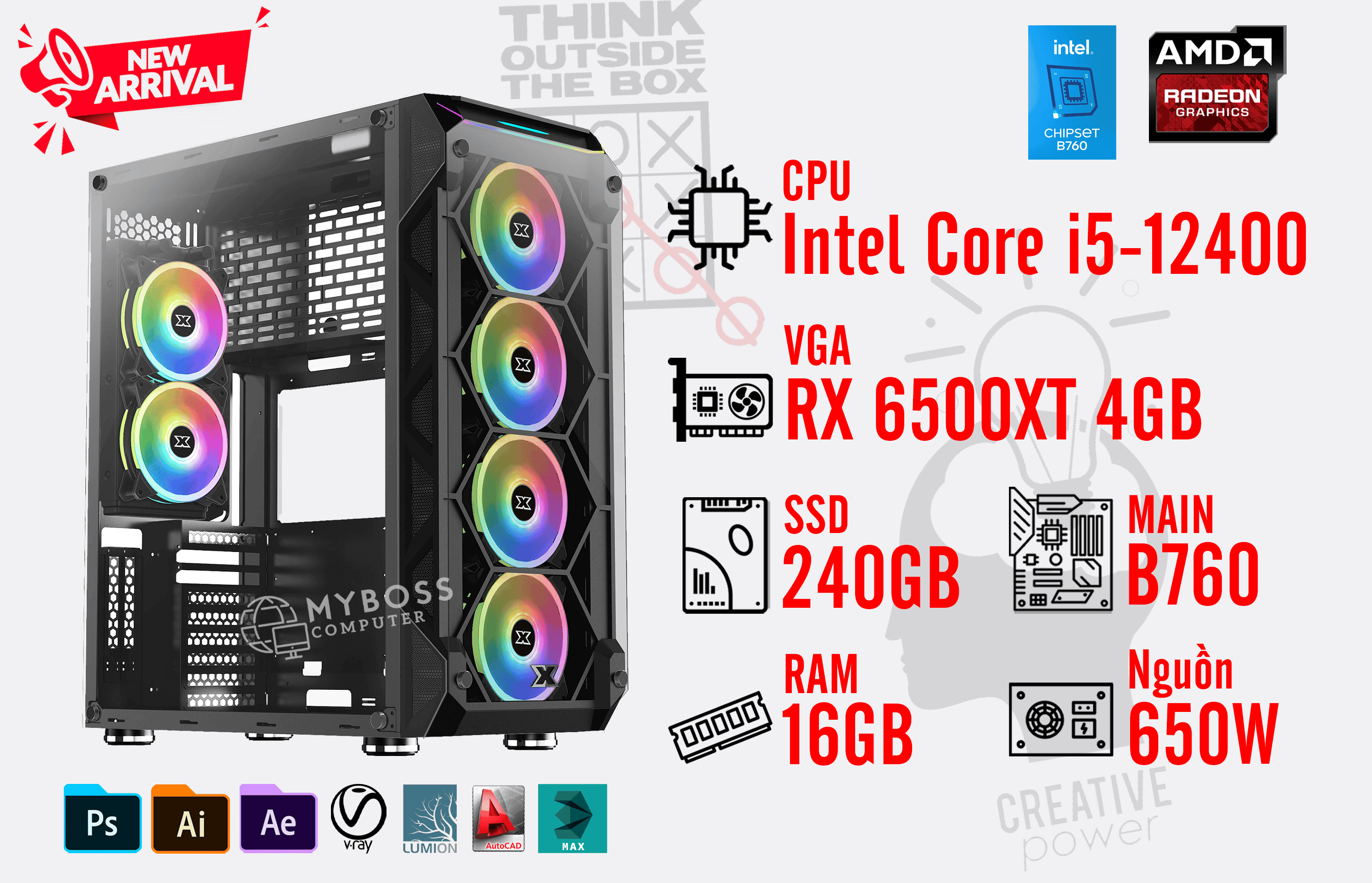 Bộ PC WORKSTATION I5-12400/ Ram 16G/ SSD 240G/ VGA RX 6500XT