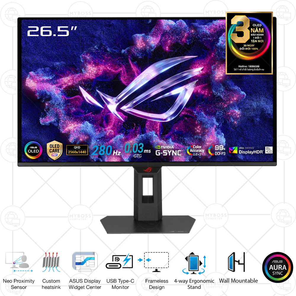 Màn hình ASUS ROG Strix OLED XG27ACDMS 26.5in/ 2K QD-OLED/ 280Hz/ 0.03 GtG/ AdaptiveSync/ HDR 400