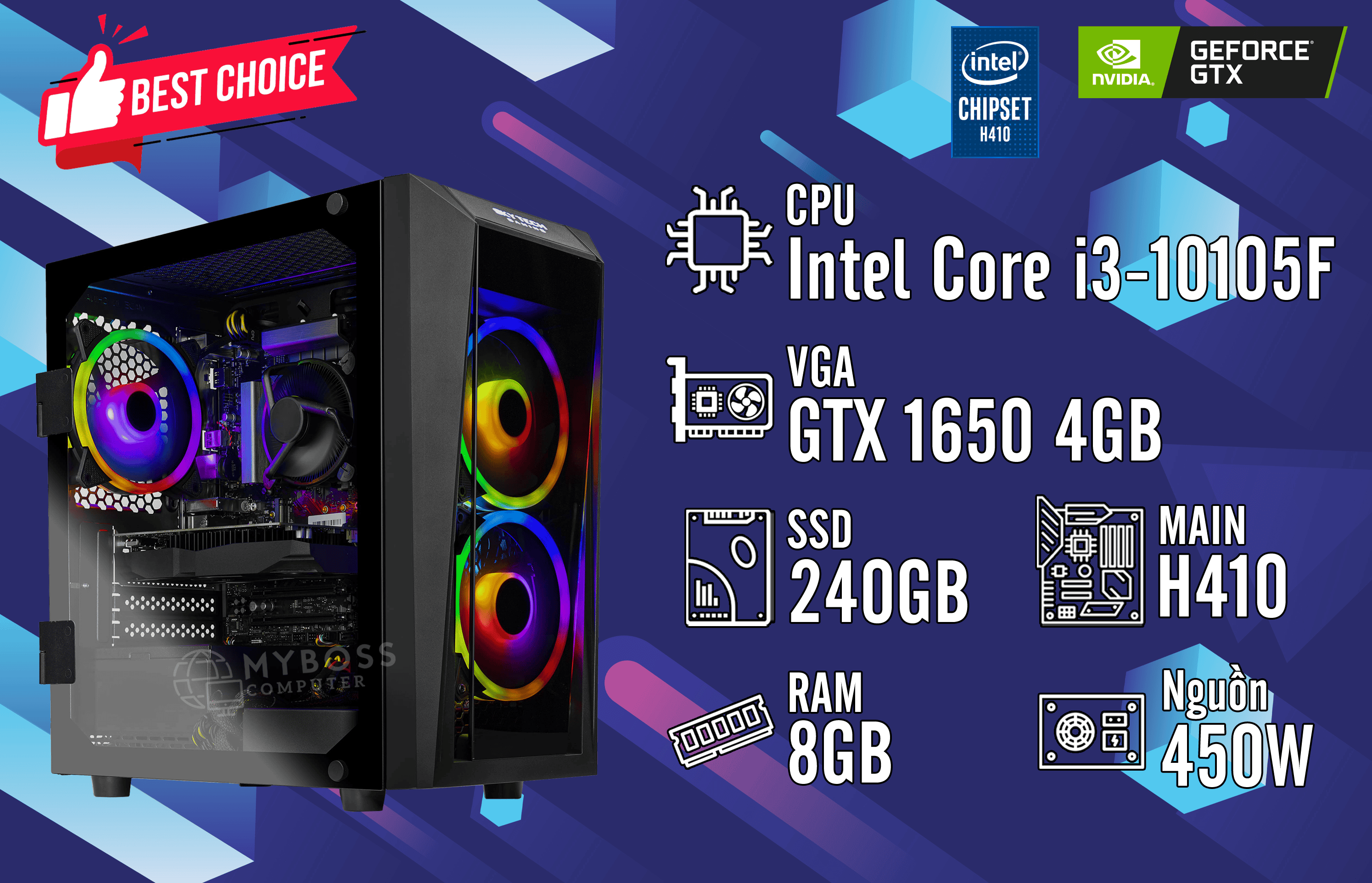 Bộ PC GAMING I3-10105F/ RAM 8GB/ SSD 240GB/ VGA GTX 1650 4GB