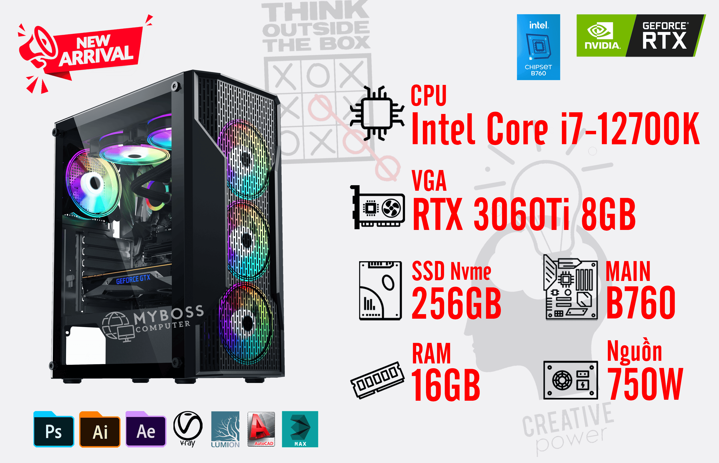Bộ PC I7-12700K/ Ram 16G/ SSD Nvme 256G/ VGA RTX 3060Ti
