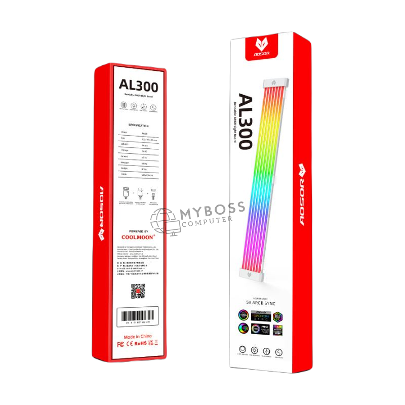 Dây Nguồn Trang Trí Coolmoon Aosor AL300 ARGB Neon - 24/ 16 Pin Mainboard Và VGA - White