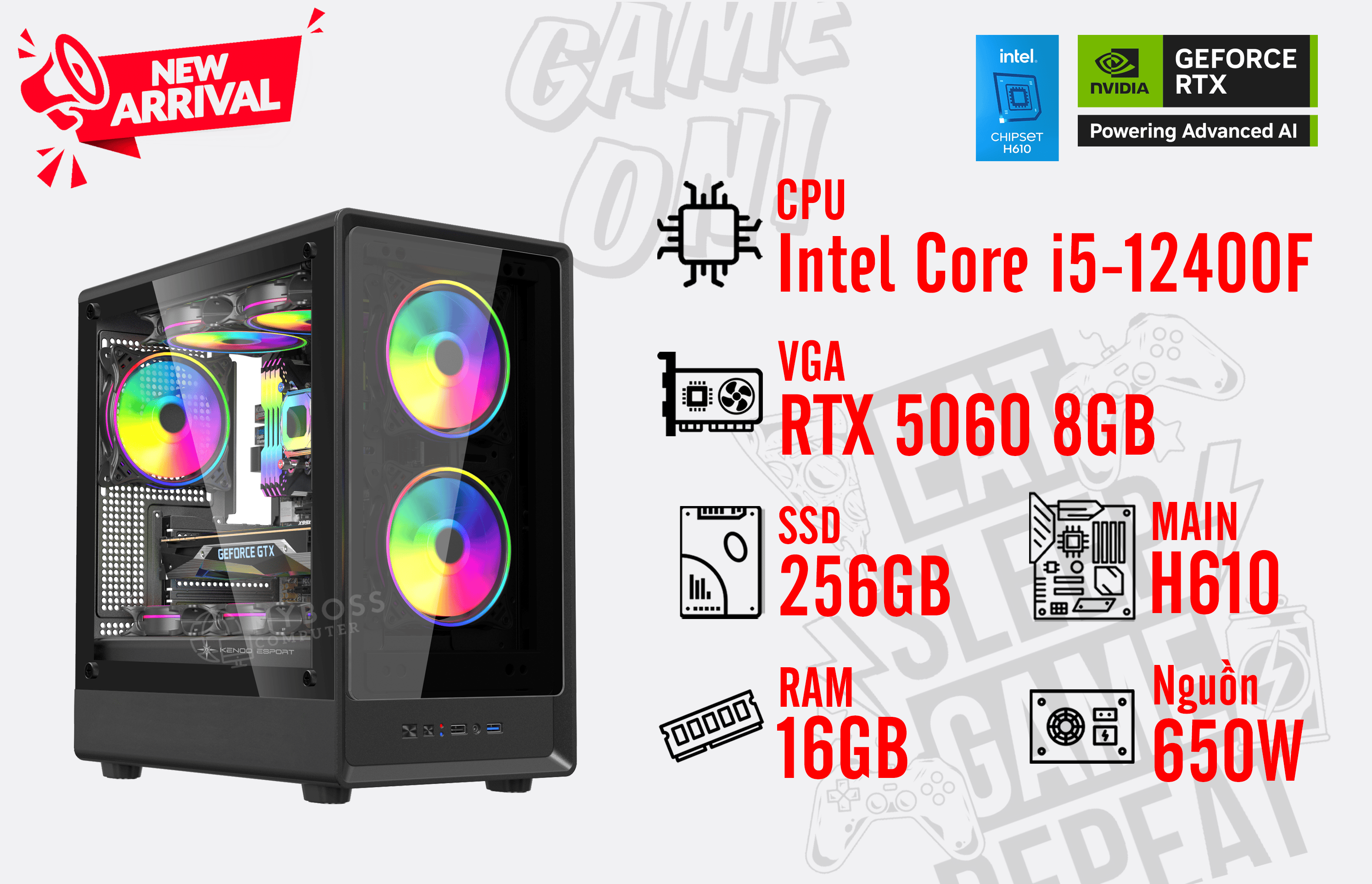 Bộ PC GAMING I5-12400F/ RAM 16GB/ SSD 256GB/ VGA RTX 5060 8GB