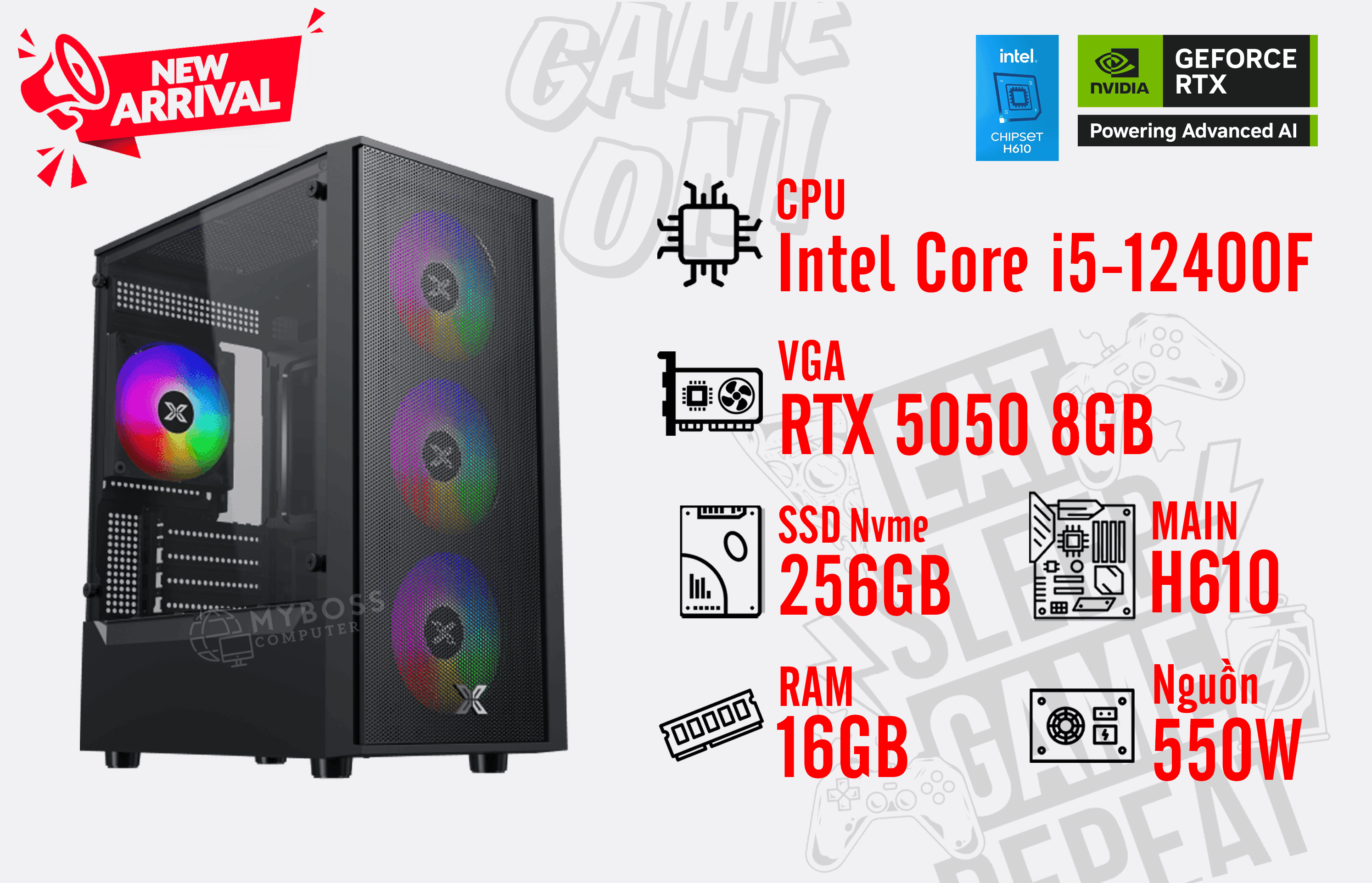 Bộ PC I5-12400F/ RAM 16GB/ SSD Nvme 256GB/ VGA RTX 5050 8GB