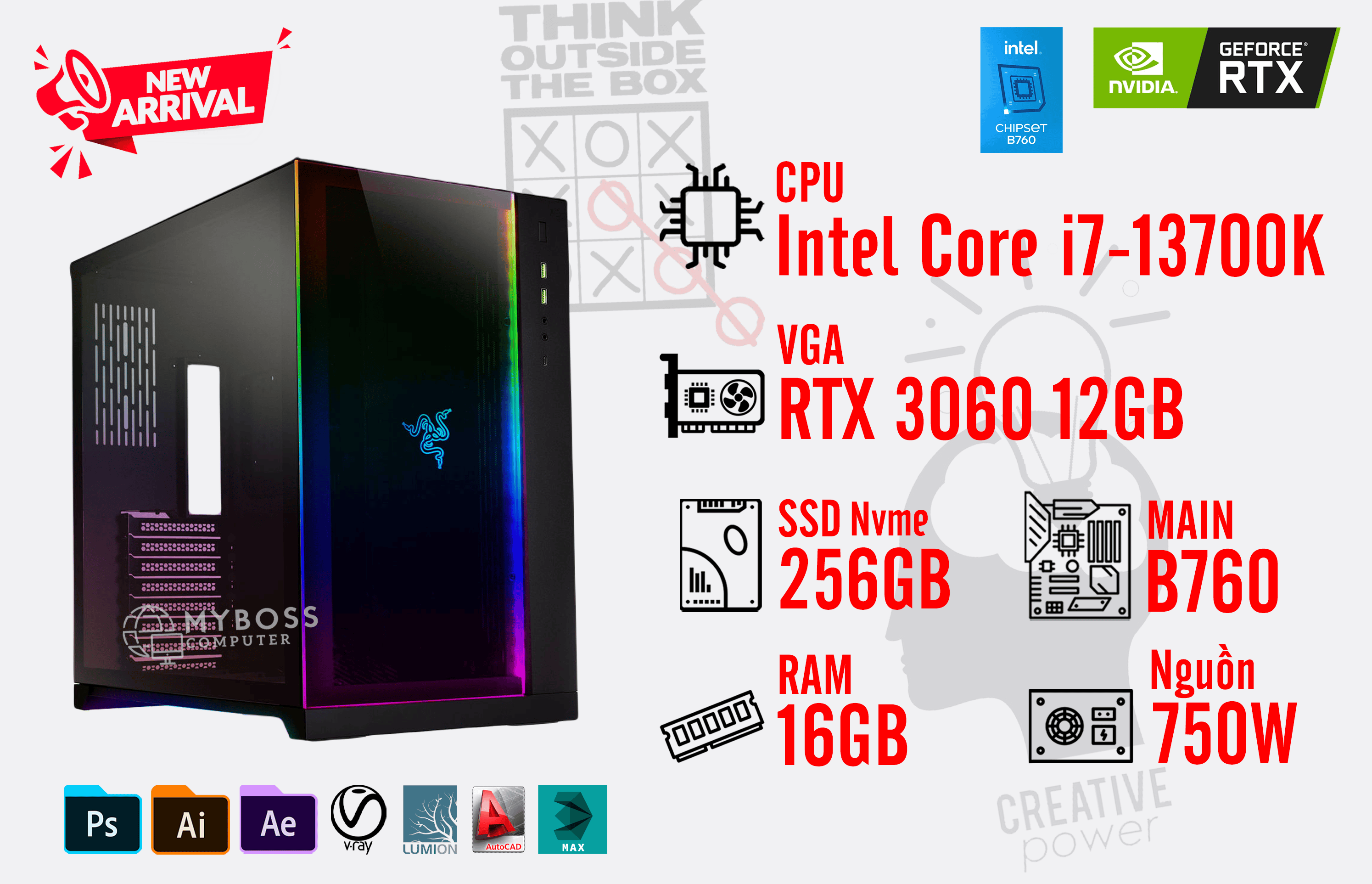 Bộ PC I7-13700K/ RAM 16G/ SSD Nvme 256G/ VGA RTX 3060 12GB