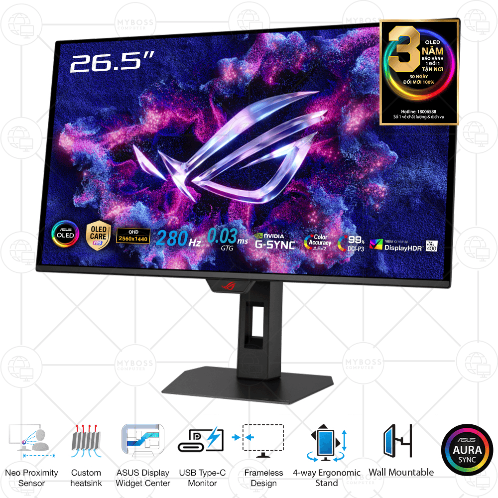 Màn hình ASUS ROG Strix OLED XG27ACDMS 26.5in/ 2K QD-OLED/ 280Hz/ 0.03 GtG/ AdaptiveSync/ HDR 400