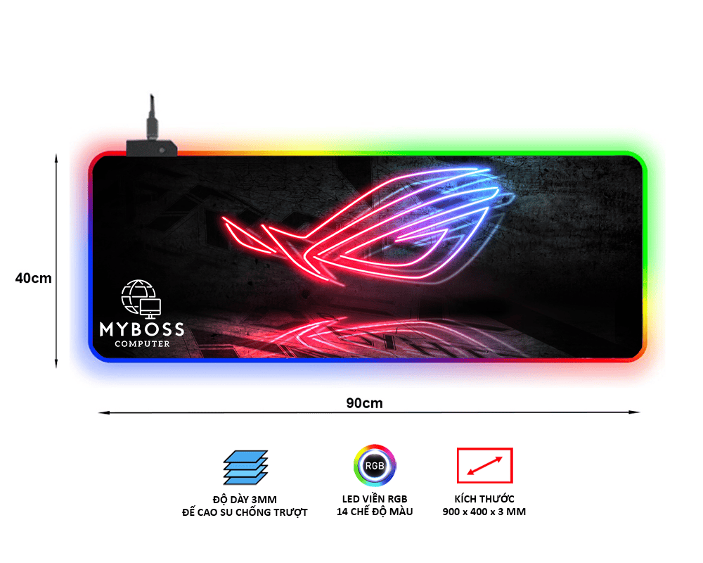 Bàn Di Pad Chuột Gaming Extended XL, Led Viền RGB, Kích Thước: 90x40cm, Dày: 3mm Siêu Bền