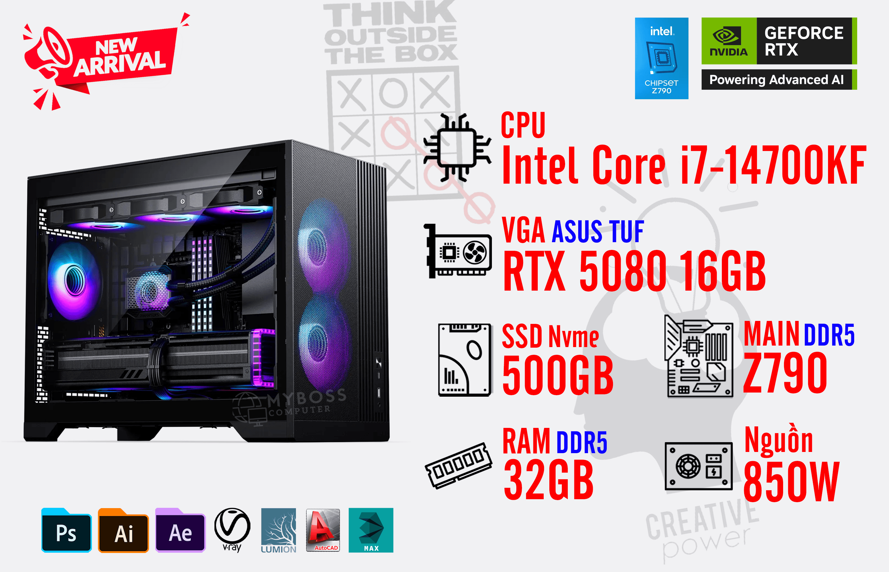 Bộ PC I7-14700KF/ RAM 32GB DDR5/ SSD Nvme 500GB/ VGA RTX 5080 16GB