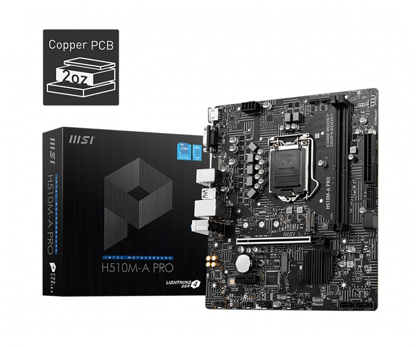 Mainboard MSI H510M-A PRO (Intel H510, Socket 1200, mATX, 2 khe Ram DDR4)