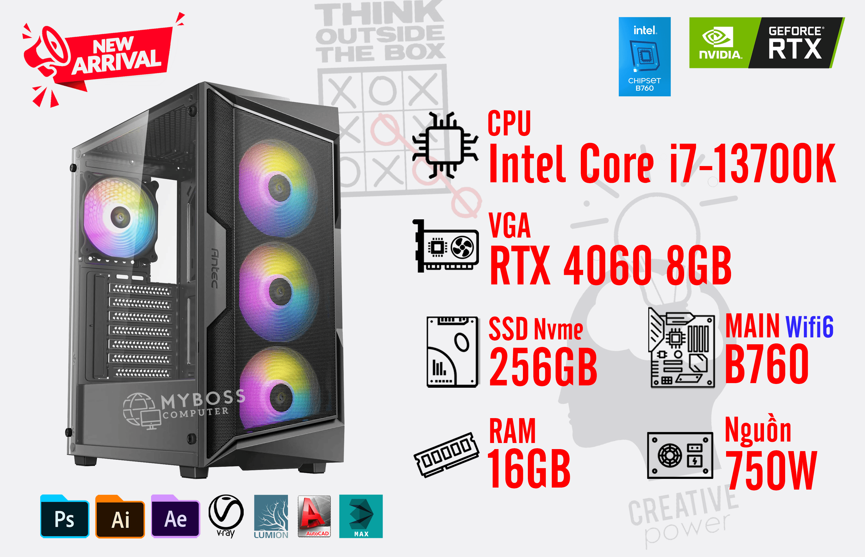 Bộ PC I7-13700K Ram 16G/ SSD Nvme 256G/ VGA RTX 4060 8GB