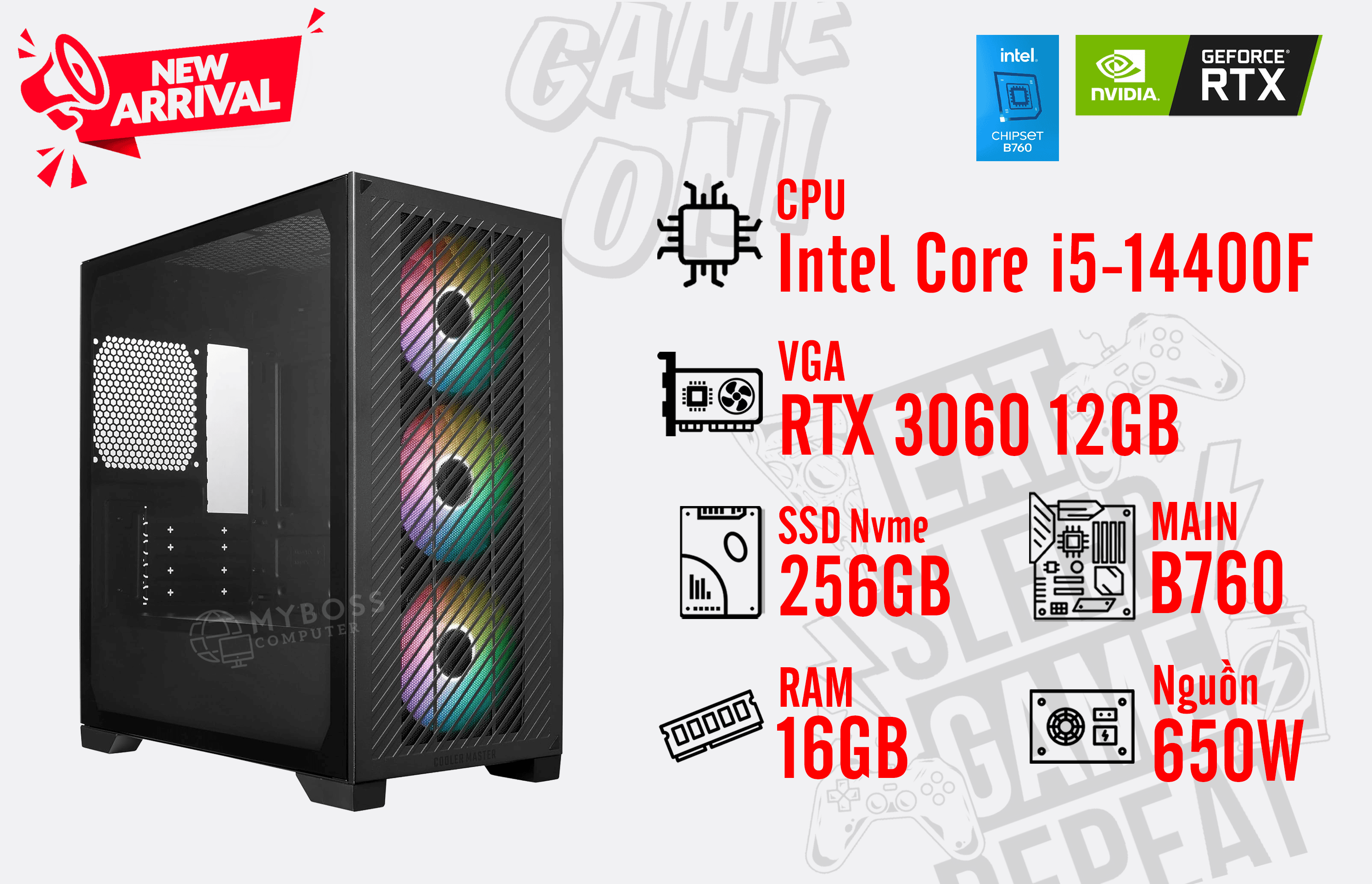 Bộ PC I5-14400F/ RAM 16G/ SSD Nvme 256G/ VGA RTX 3060 12GB