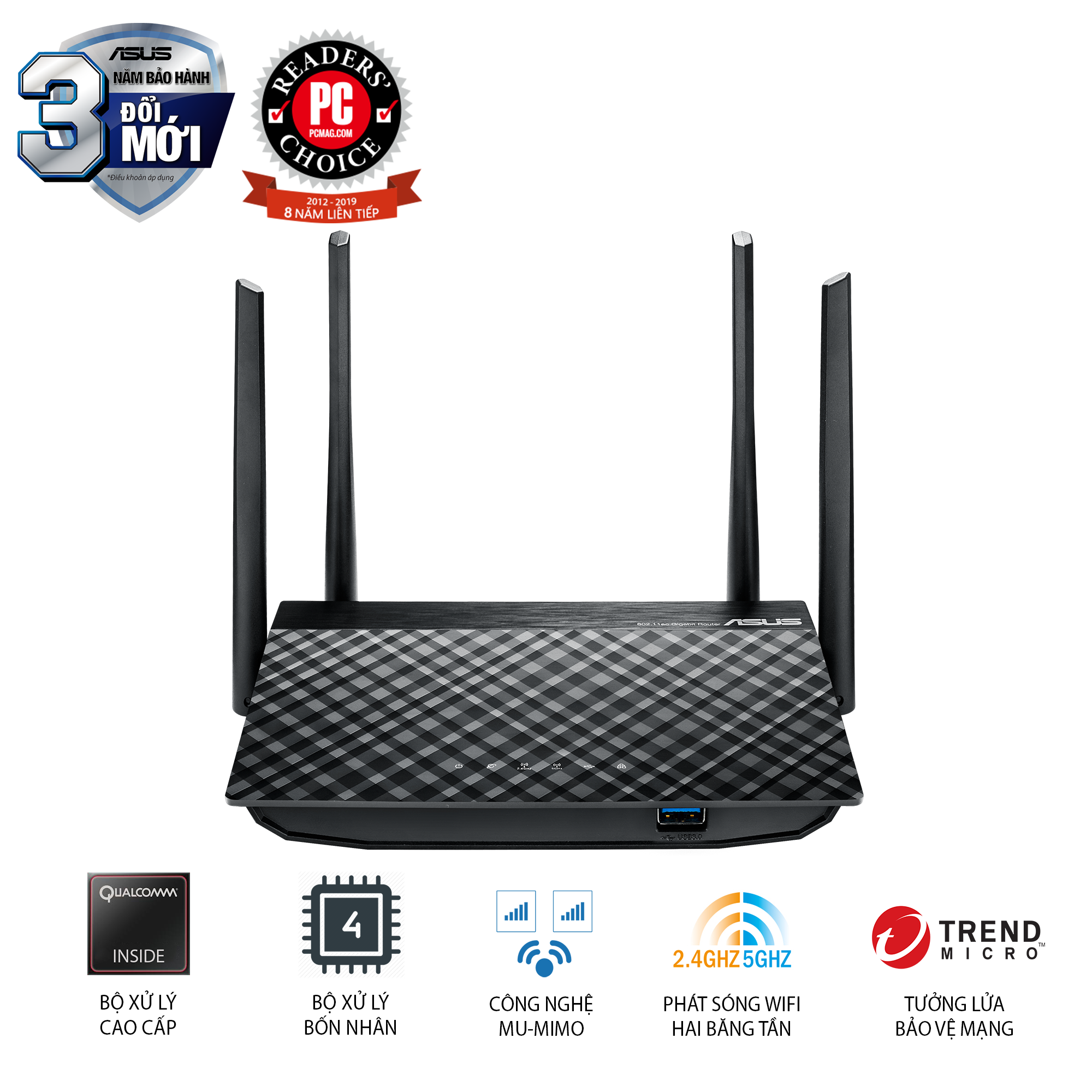 ASUS RT-AC58U (Mobile Gaming) Chuẩn AC1300 MU-MIMO, 2 băng tần 