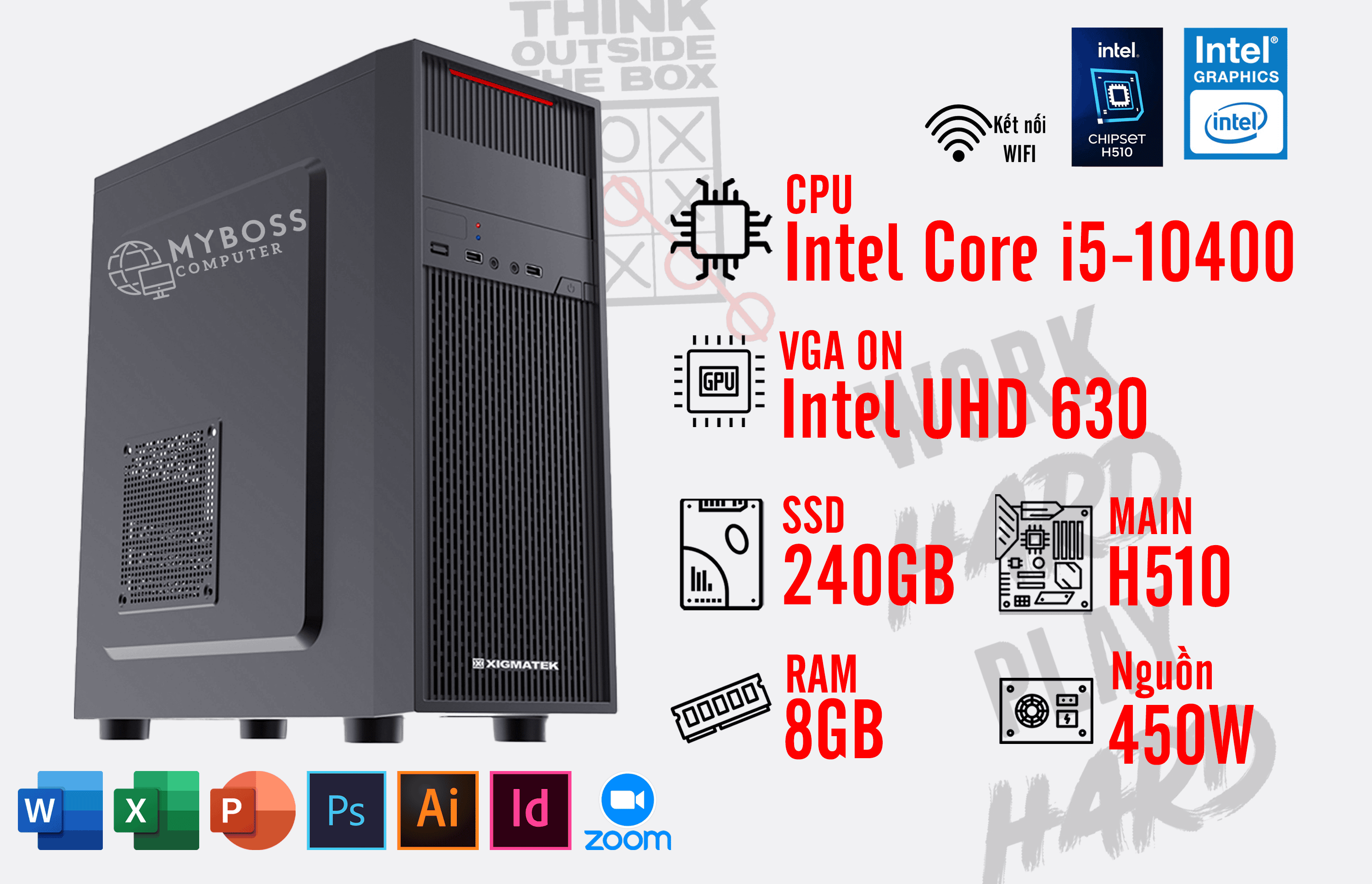 BỘ PC OFFICE I5-10400 - RAM 8G - SSD 240G - VGA UHD 630- Wifi