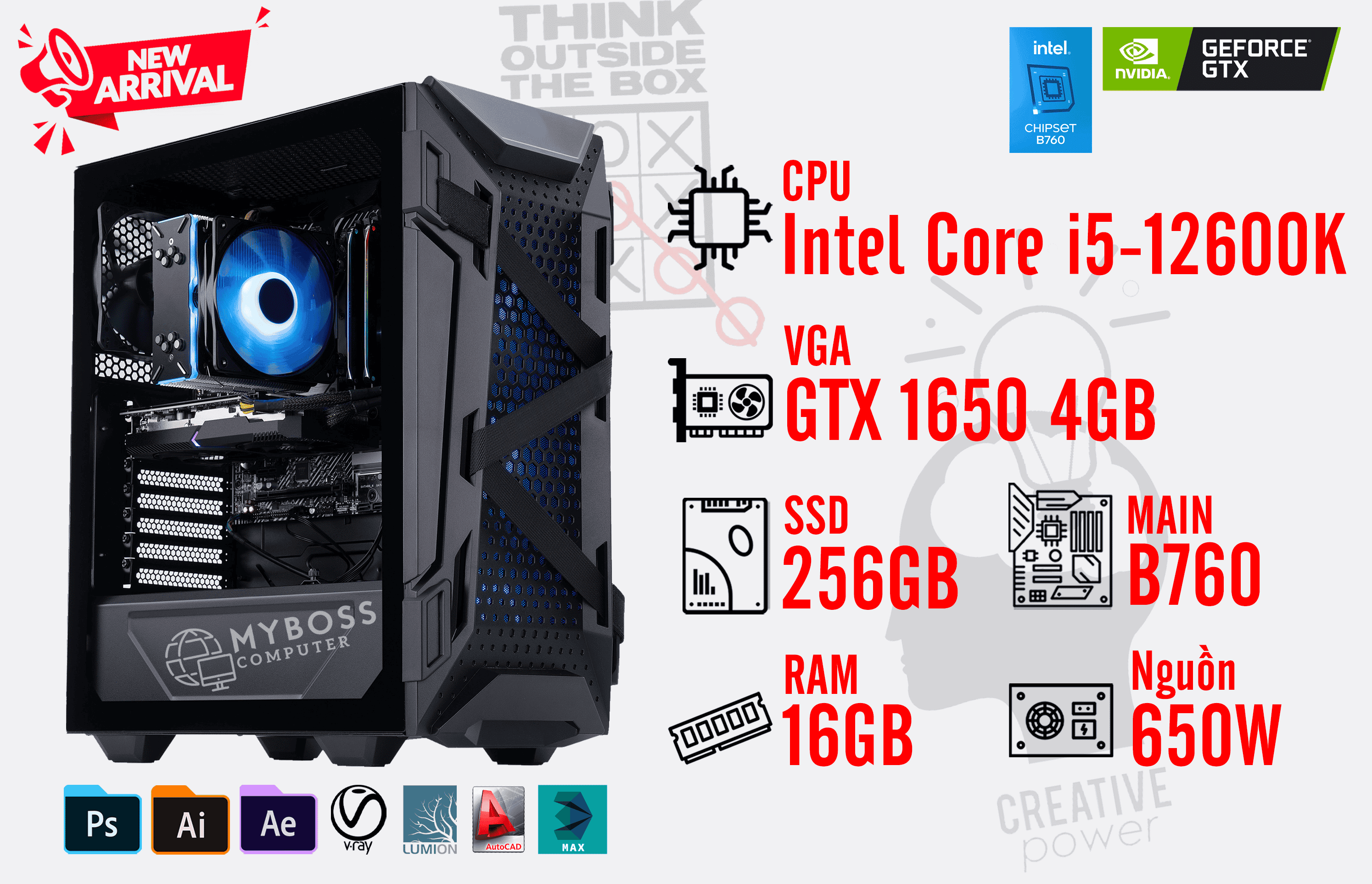 Bộ PC WORKSTATION I5-12600K/ Ram 16G/ SSD Nvme 256G/ VGA GTX 1650