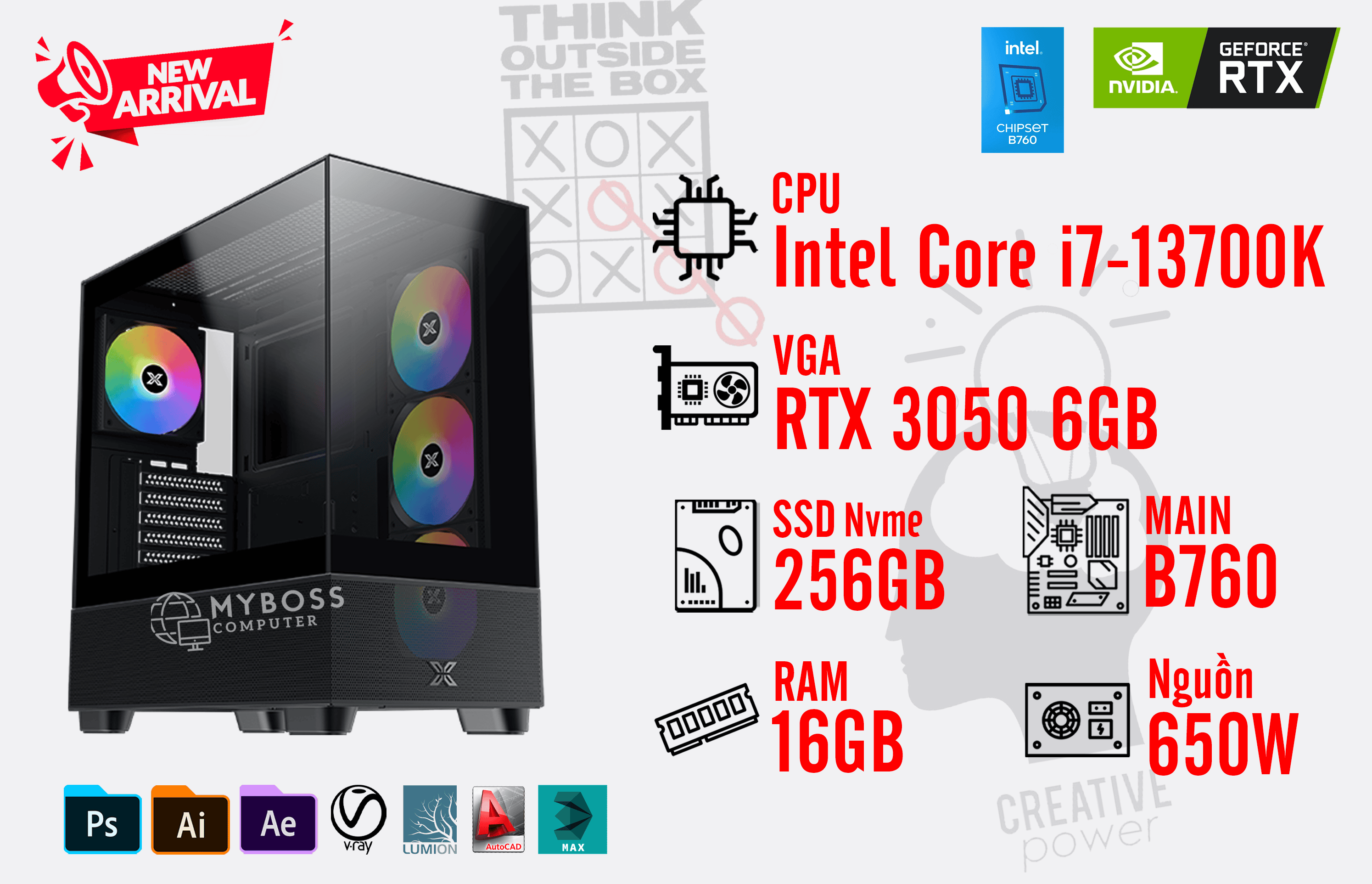 Bộ PC WORKSTATION I7-13700K/ Ram 16G/ SSD Nvme 256G/ VGA RTX 3050 6G