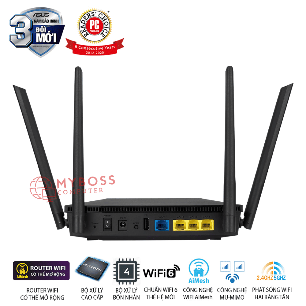 Bộ phát Wifi ASUS RT-AX53U (Wifi AX1800 2 Băng Tần/ Wifi 6/ MU-MIMO/ AiProtection)