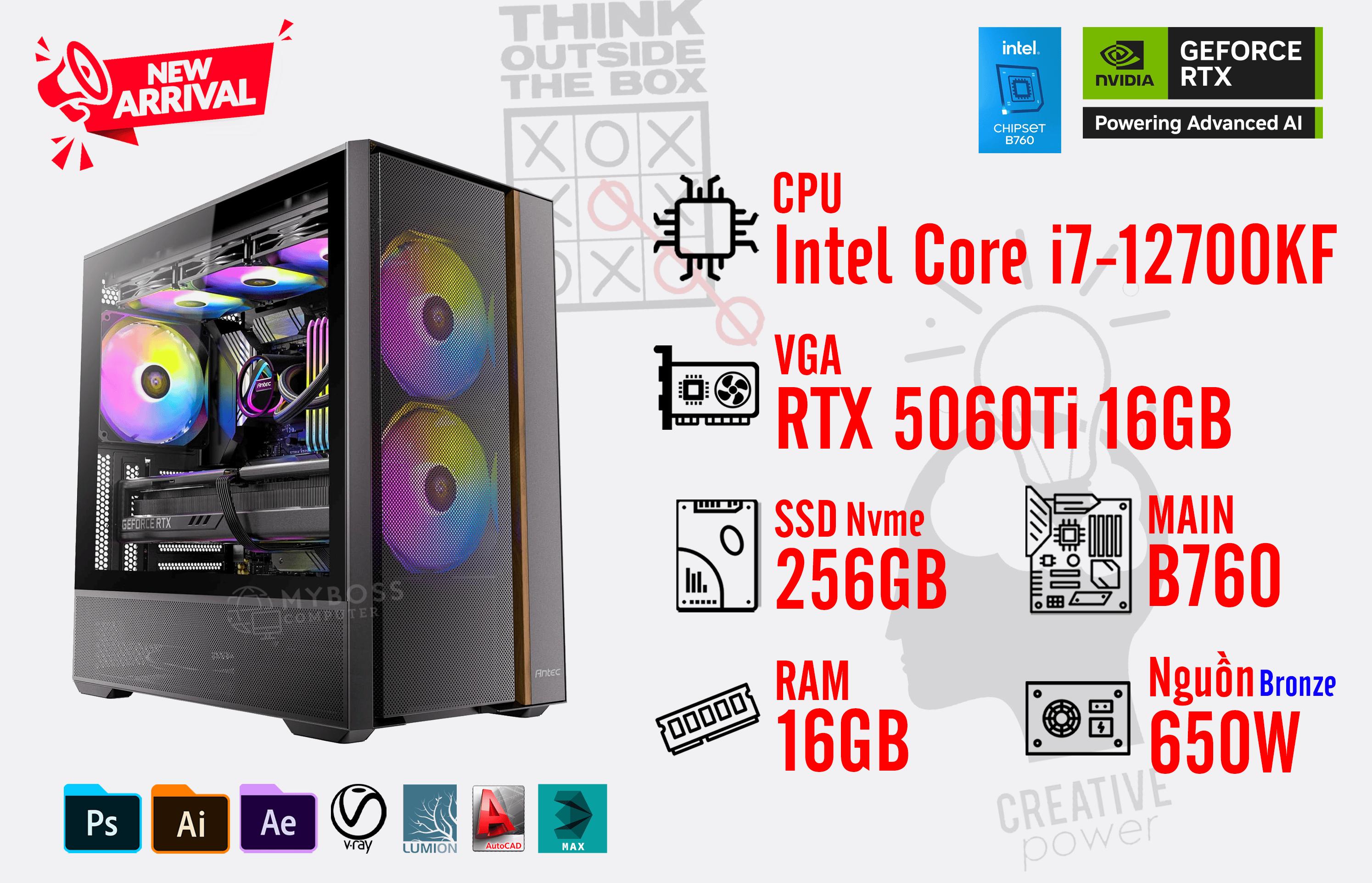 Bộ PC I7-12700KF/ RAM 16GB/ SSD Nvme 256GB/ VGA RTX 5060Ti 16GB