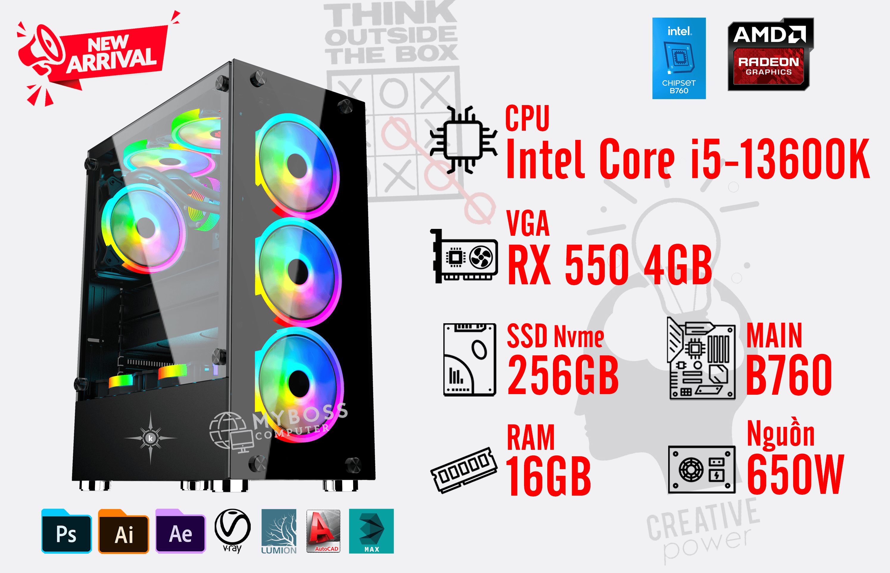 Bộ PC WORKSTATION I5-13600K/ Ram 16G/ SSD Nvme 256G/ VGA RX 550 4G