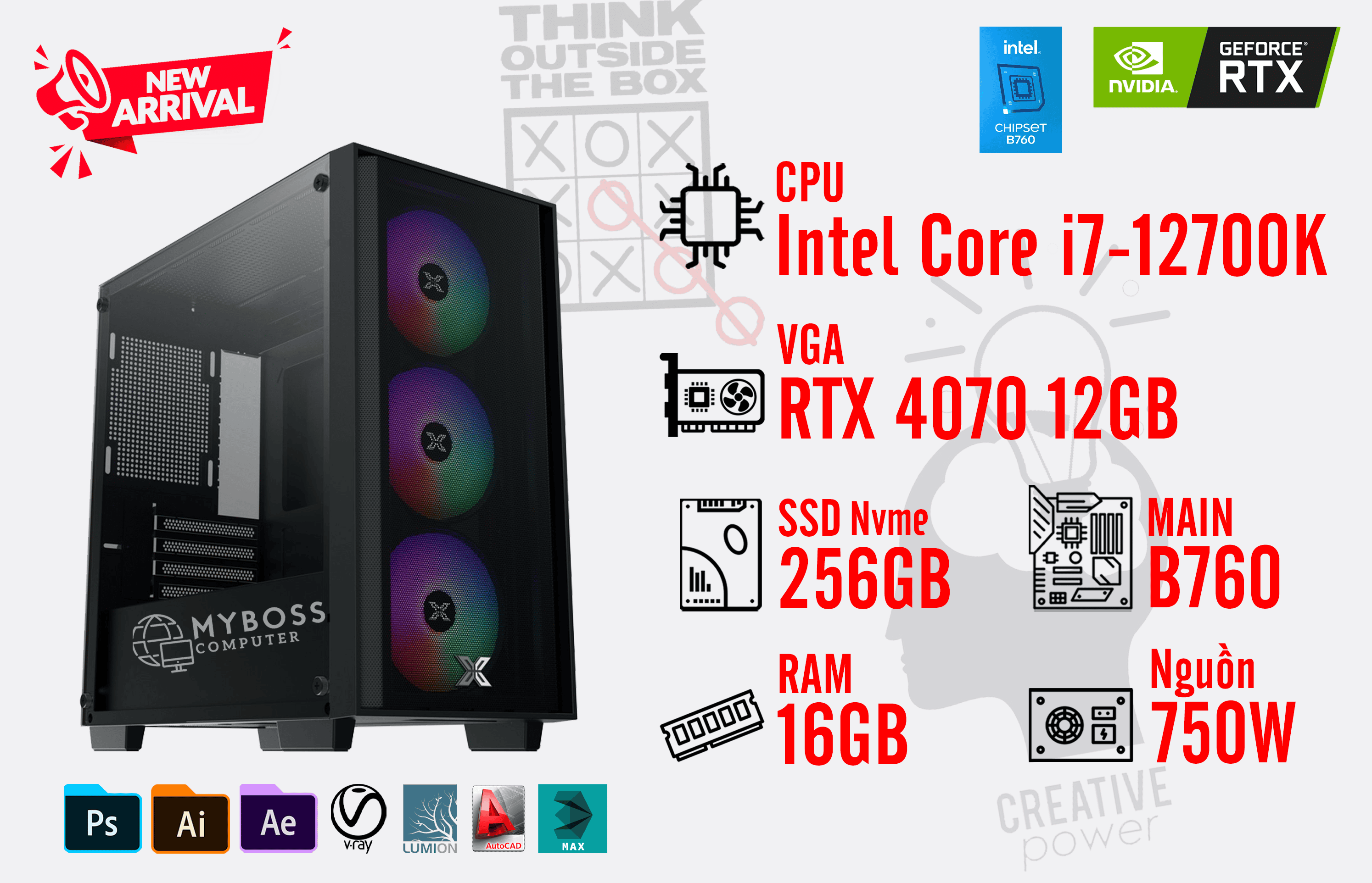 Bộ PC I7-12700K/ Ram 16G/ SSD Nvme 256G/ VGA RTX 4070 12GB