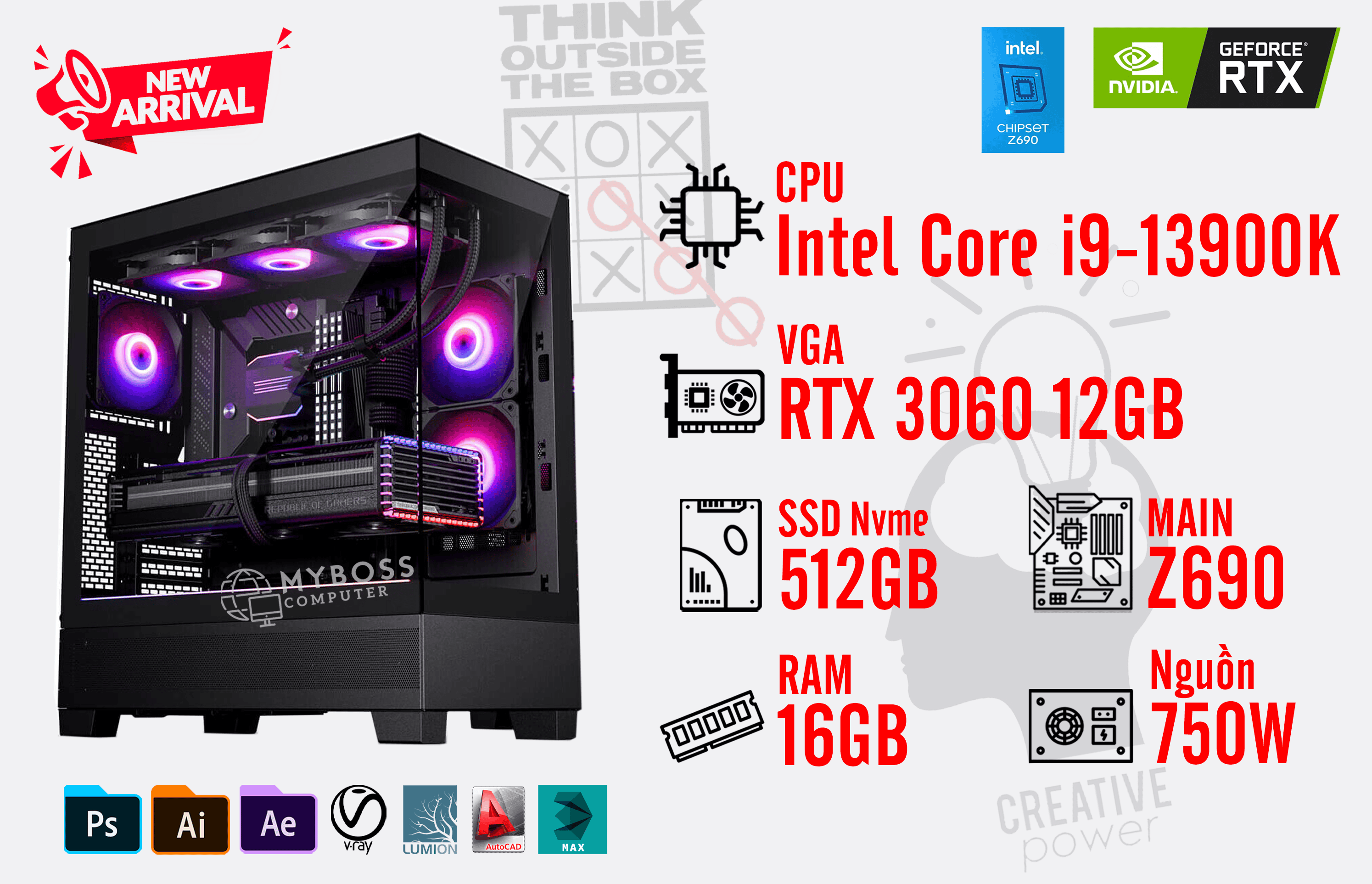 Bộ PC I9-13900K/ Ram 16G/ SSD Nvme 512G/ VGA RTX 3060 12GB