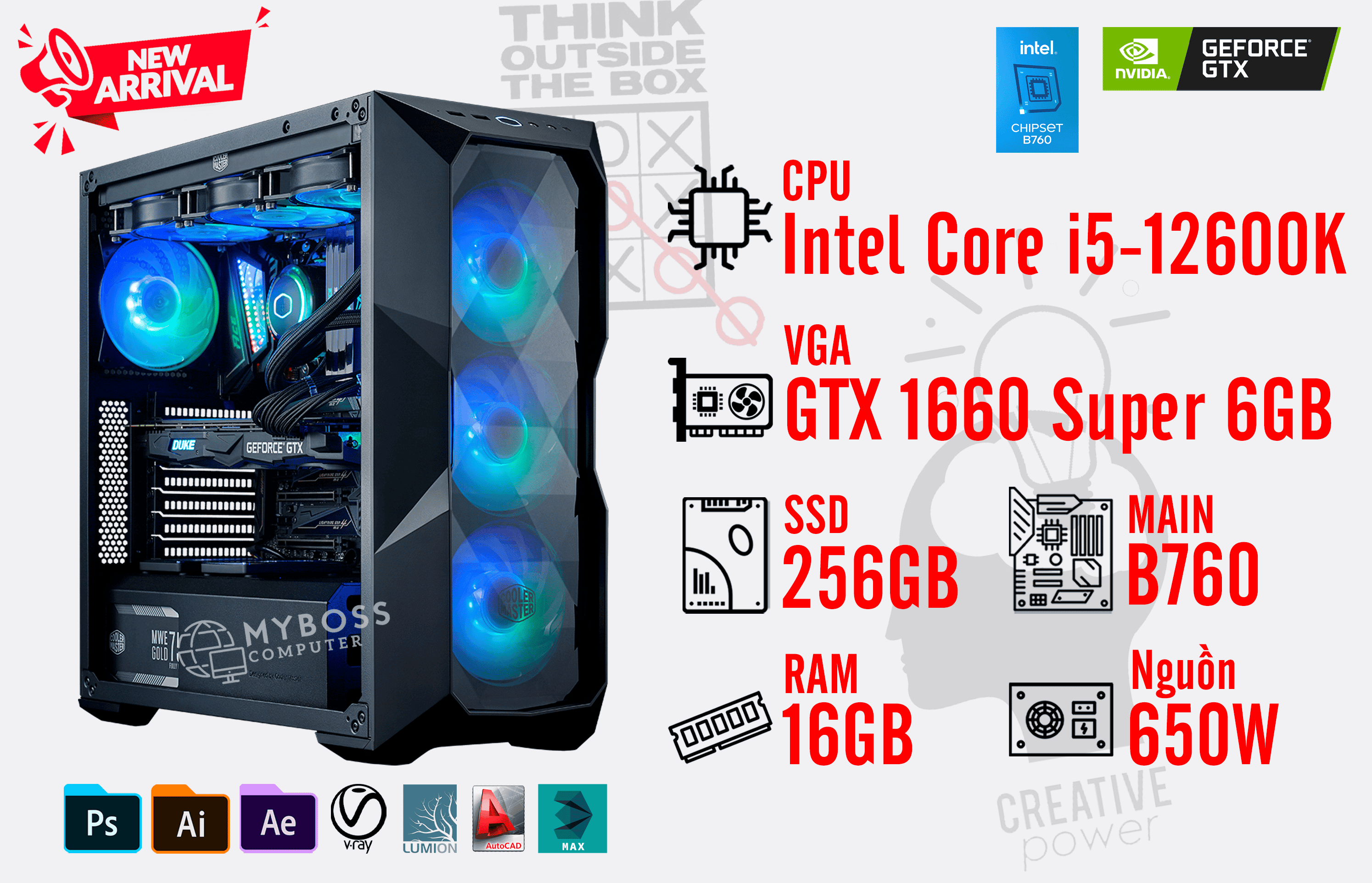 Bộ PC WORKSTATION I5-12600K/ Ram 16G/ SSD Nvme 256G/ VGA GTX 1660 Super