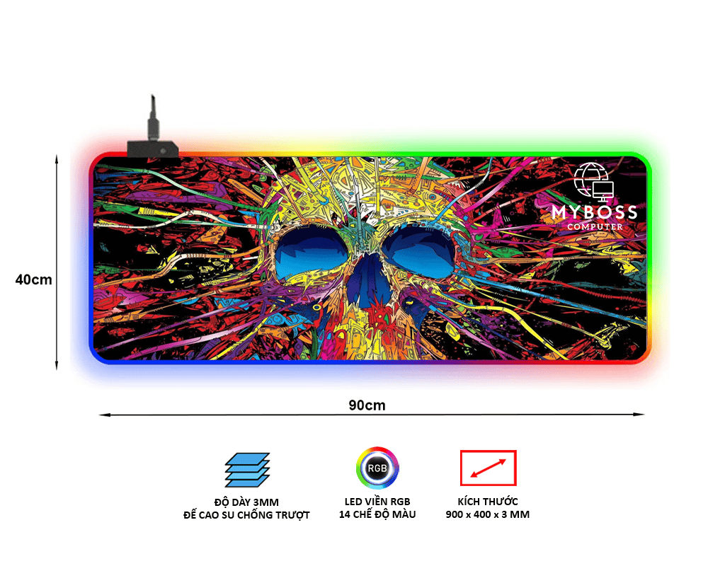 Bàn Di Pad Chuột Gaming Extended XL, Led Viền RGB, Kích Thước: 90x40cm, Dày: 3mm Siêu Bền