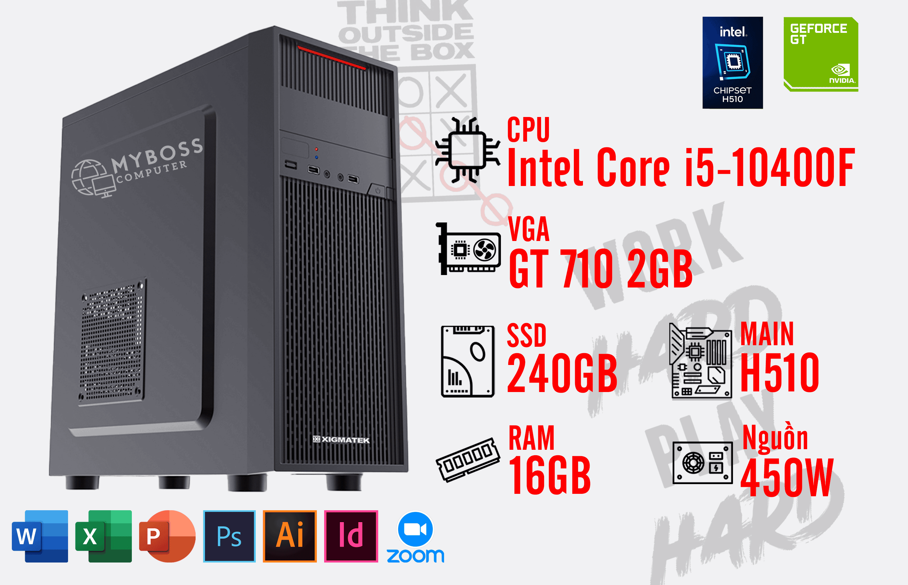 BỘ PC OFFICE I5-10400F - RAM 16G - SSD 240G - VGA GT 710 2G