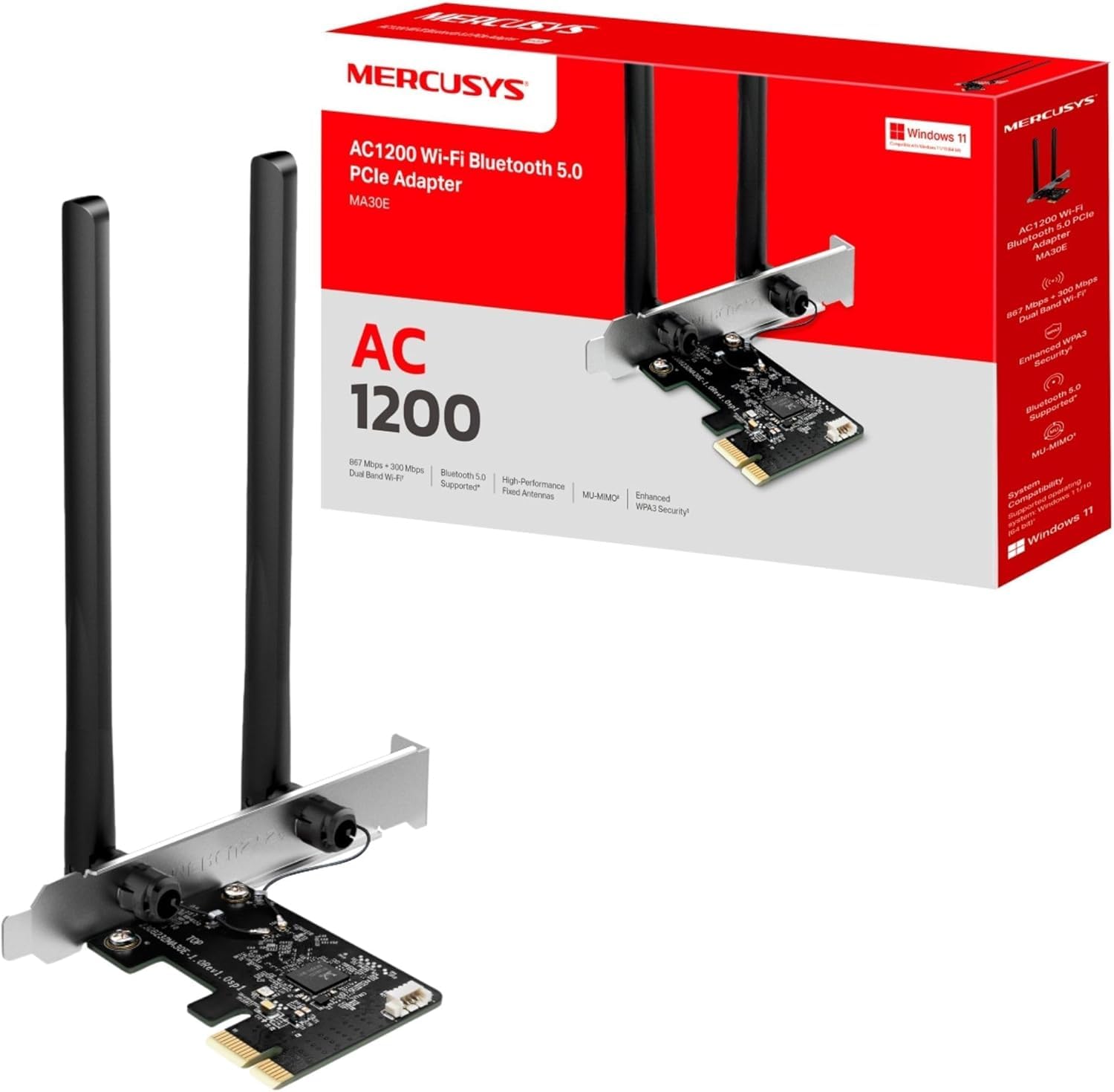 Card Mạng Mercusys AC1200 PCIe Wi-Fi/ Bluetooth MA30E