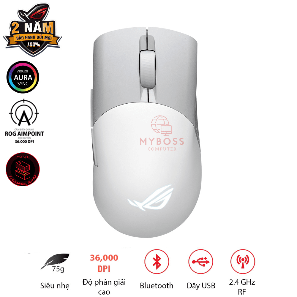 Chuột ASUS ROG Keris Wireless AimPoint - Moonlight White