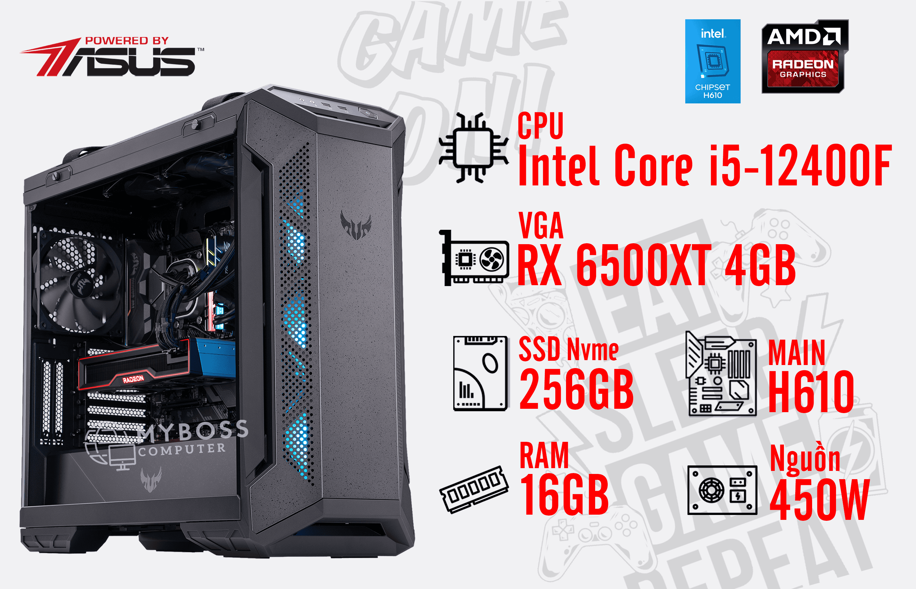 Bộ PC VISION I5-12400F/ RAM 16GB/ SSD Nvme 256GB/ VGA RX 6500XT 4GB