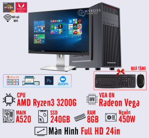 BỘ PC OFFICE AMD 3200G - RAM 8G - SSD 240G - VGA Radeon - Màn hình 24in - Wifi