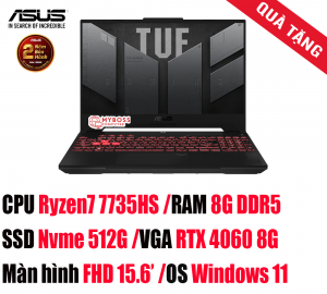 Laptop ASUS TUF Gaming A15 FA507NV-LP046W/ Ryzen7 7735HS/ RAM 8GB DDR5/ SSD 512GB/ RTX 4060 8GB