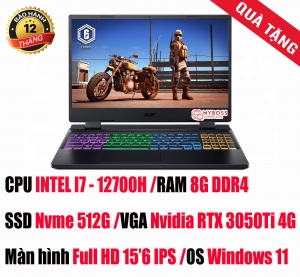 Laptop Acer Nitro 5 Tiger AN515-58-773Y NH.QFKSV.001/ i7 12700H/ RAM 8GB/ SSD 512GB/ VGA RTX 3050Ti 4GB