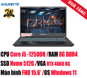 Laptop Gigabyte G5 KF-E3VN333SH/ i5-12500H/ RAM 8GB DDR4/ SSD 512GB/ RTX 4060 8GB