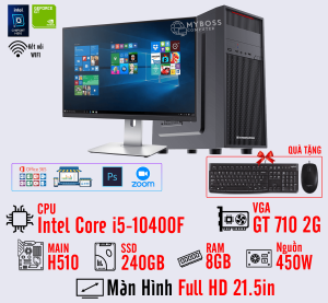 BỘ PC OFFICE I5-10400F - RAM 8G - SSD 240G - VGA GT 710 2G - MÀN HÌNH 21.5in- Wifi