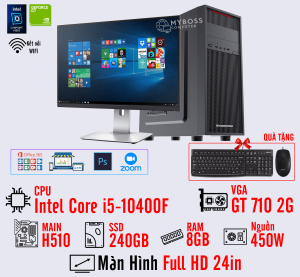 BỘ PC OFFICE I5-10400F - RAM 8G - SSD 240G - VGA GT 710 2G - MÀN HÌNH 24in - Wifi