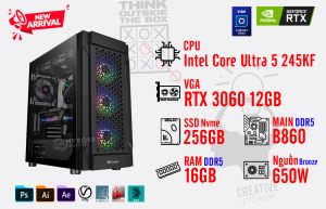 Bộ PC Core Ultra 5 245KF/ RAM 16GB DDR5/ SSD Nvme 256GB/ VGA RTX 3060 12GB Bộ PC Core Ultra 5 245KF/ RAM 16GB DDR5/ SSD Nvme 256GB/ VGA RTX 3060 12GB