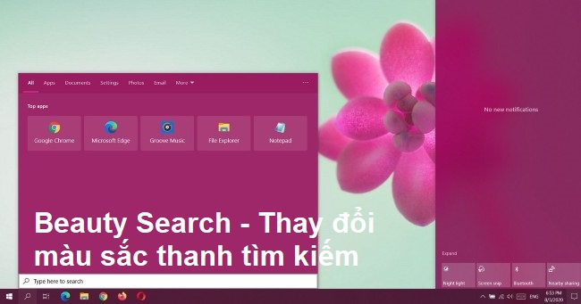 Trang điểm cho tính nắng tìm kiếm win10