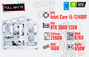 Bộ PC Full White I5-12400F/ Ram 16G/ SSD Nvme 256G/ VGA RTX 3060 12G